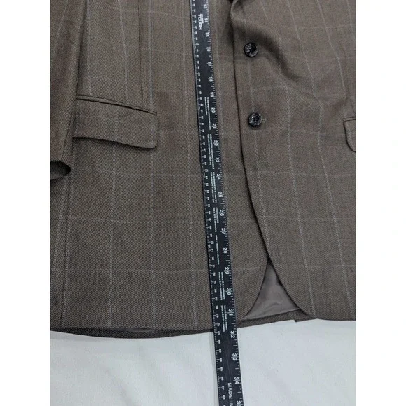 Jos. A Bank Blazer Coat Sport Jacket Silk Camel hair Window Pane 46R (22 Sleeve